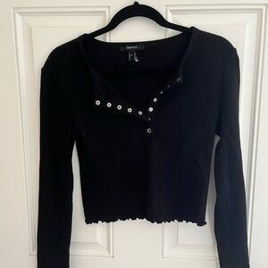 Forever 21 Black Ribbed Button-Up Top